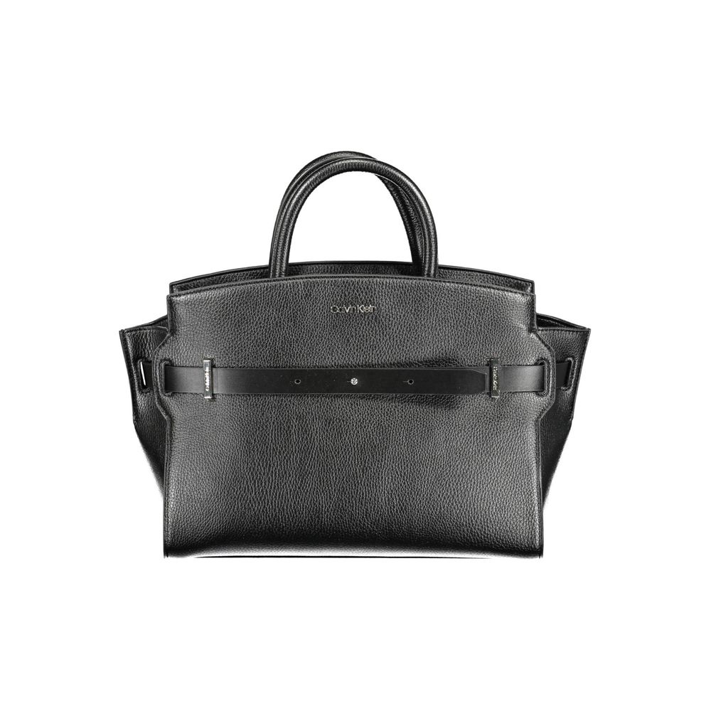 Calvin Klein Black Polyethylene Women Handbag with twin handles and detachable strap, eco-friendly, stylish accessory for fashionistas.