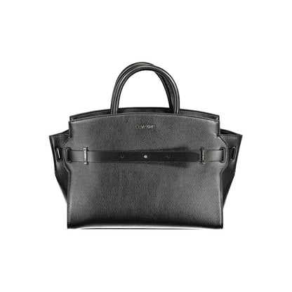 Calvin Klein Black Polyethylene Women Handbag with twin handles and detachable strap, made from 100% recycled polyester for eco-conscious fashion.