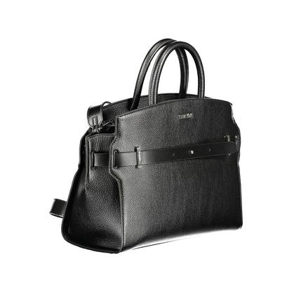 Calvin Klein Black Polyethylene Women Handbag with twin handles and detachable strap, crafted from 100% recycled polyester