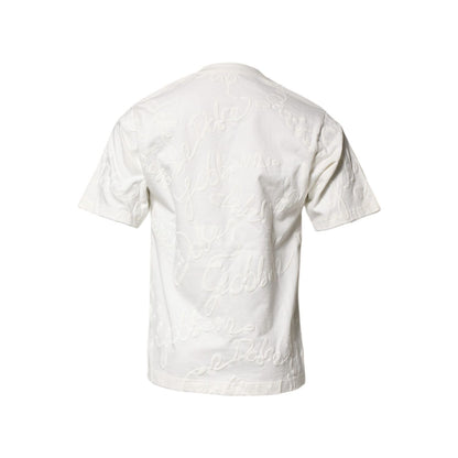 Dolce & Gabbana White Cotton Logo Embossed Crew Neck T-shirt
