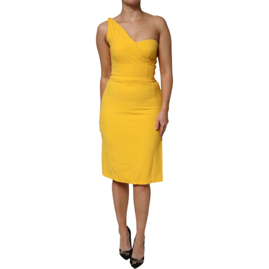 Dolce & Gabbana Yellow One Shoulder Side Slit Midi Dress