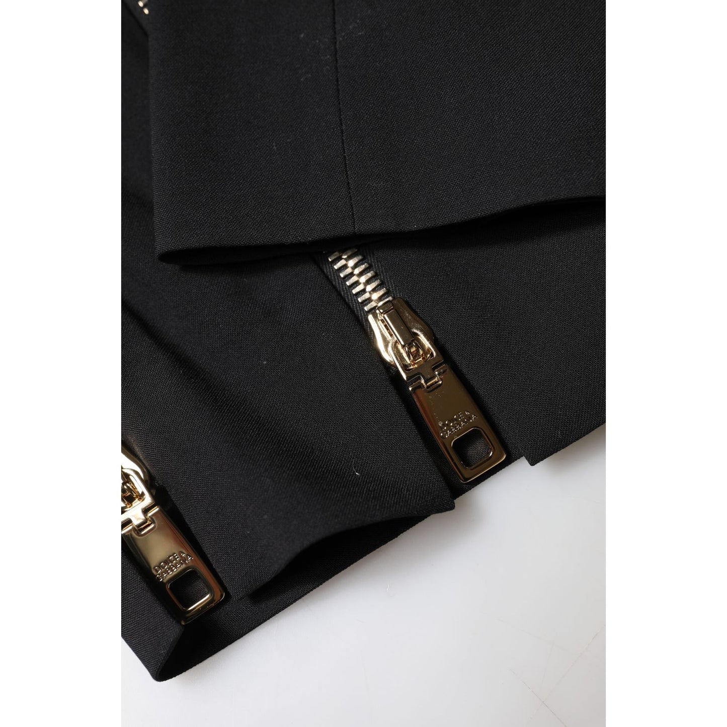 Dolce & Gabbana Black Wool High Waist Zipper Tapered Pants