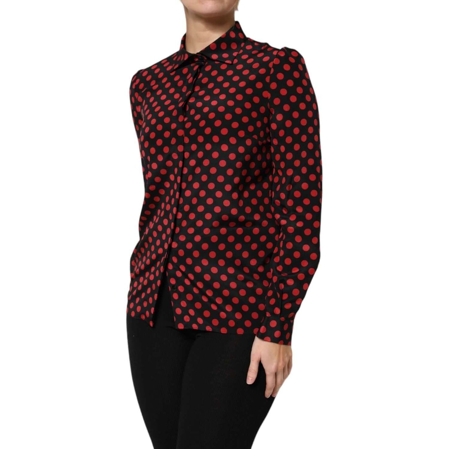 Dolce & Gabbana Black Red Polka Dot Silk Long Sleeves Top TSH87597-40