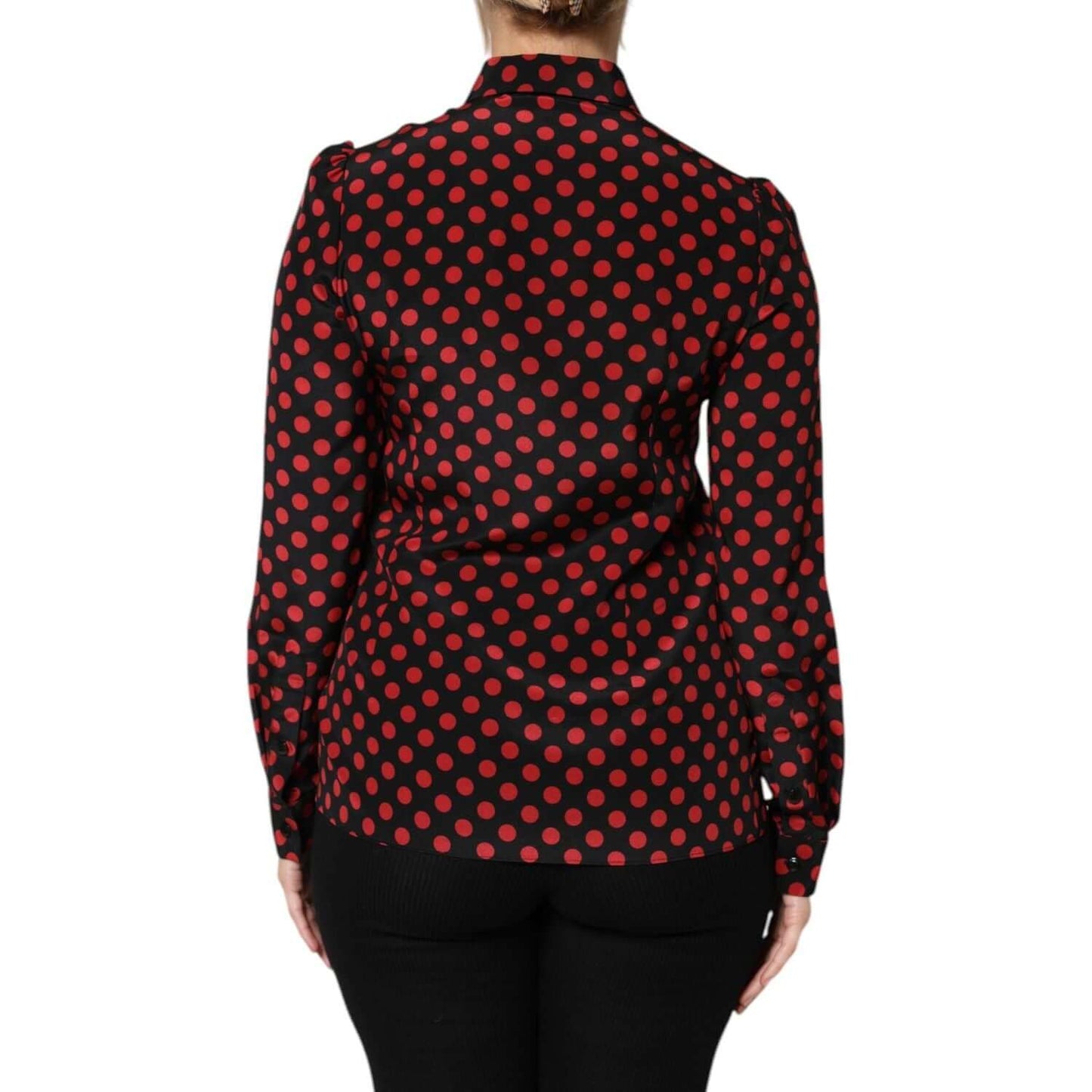 Dolce & Gabbana Black Red Polka Dot Silk Long Sleeves Top TSH87597-40