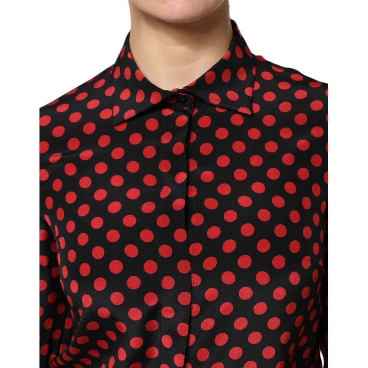 Dolce & Gabbana Black Red Polka Dot Silk Long Sleeves Top TSH87597-40