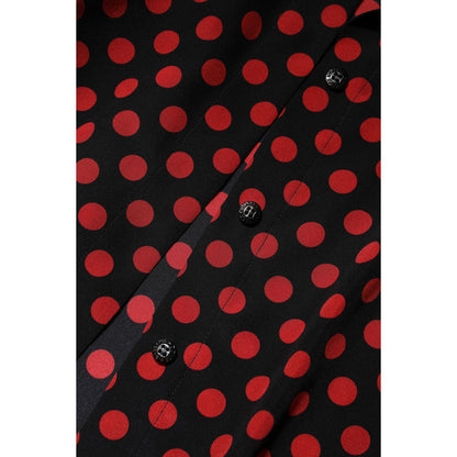Dolce & Gabbana Black Red Polka Dot Silk Long Sleeves Top