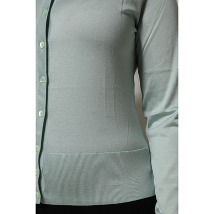 Dolce & Gabbana Light Green Silk Button Down Cardigan Sweater