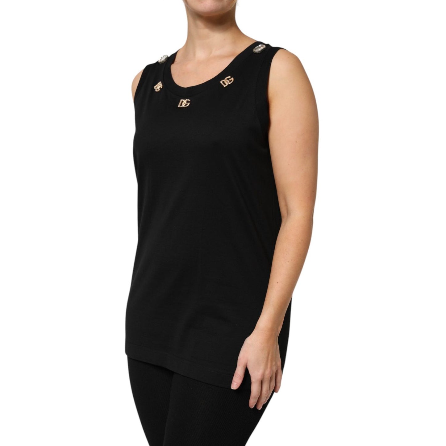 Dolce & Gabbana Black DG Embellished Sleeveless Tank Top