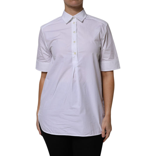 Dolce & Gabbana White Cotton Short Sleeves Collared Polo Top