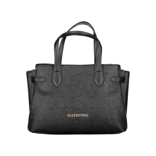 Mario Valentino Black Polyethylene Handbag with handles, adjustable straps, compartments, and contrasting details, featuring logo.