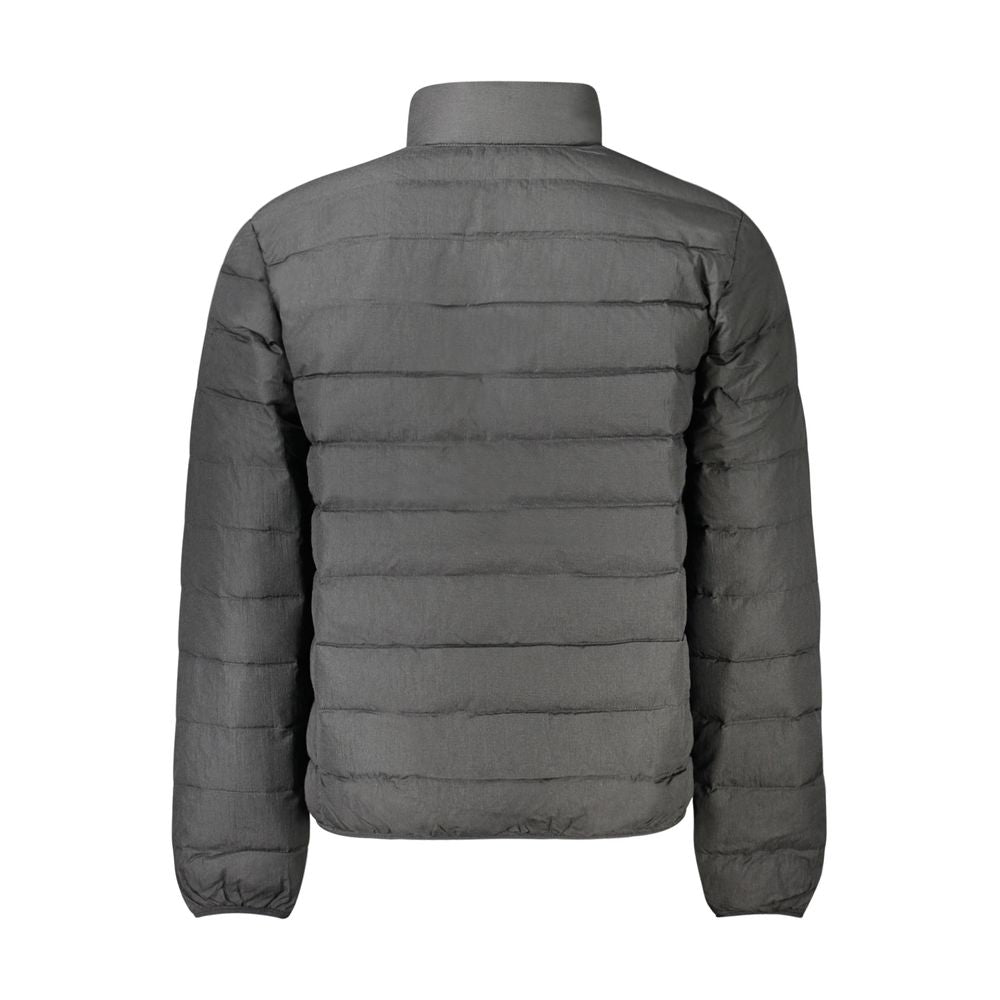 Calvin Klein Black Polyamide Men Jacket, back view showcasing sleek silhouette in lightweight recycled nylon.