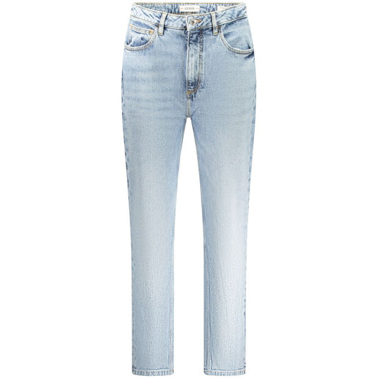 Guess Jeans Blue Cotton Women Jeans high-waisted Mom Jeans with stylish washed effect and Guess logo for vintage charm and modern flair.