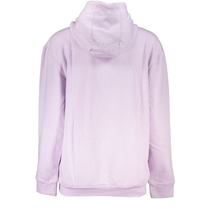 Back view of Cavalli Class Purple Cotton Women Sweater with hood in light purple shade, showcasing casual luxury design.