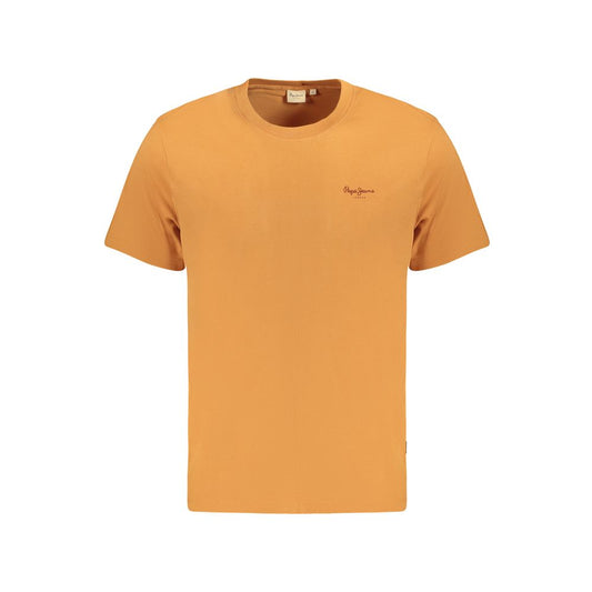 Pepe Jeans Orange Cotton T-Shirt with short sleeves, crew neck, and logo print, made of 100% sustainable cotton.