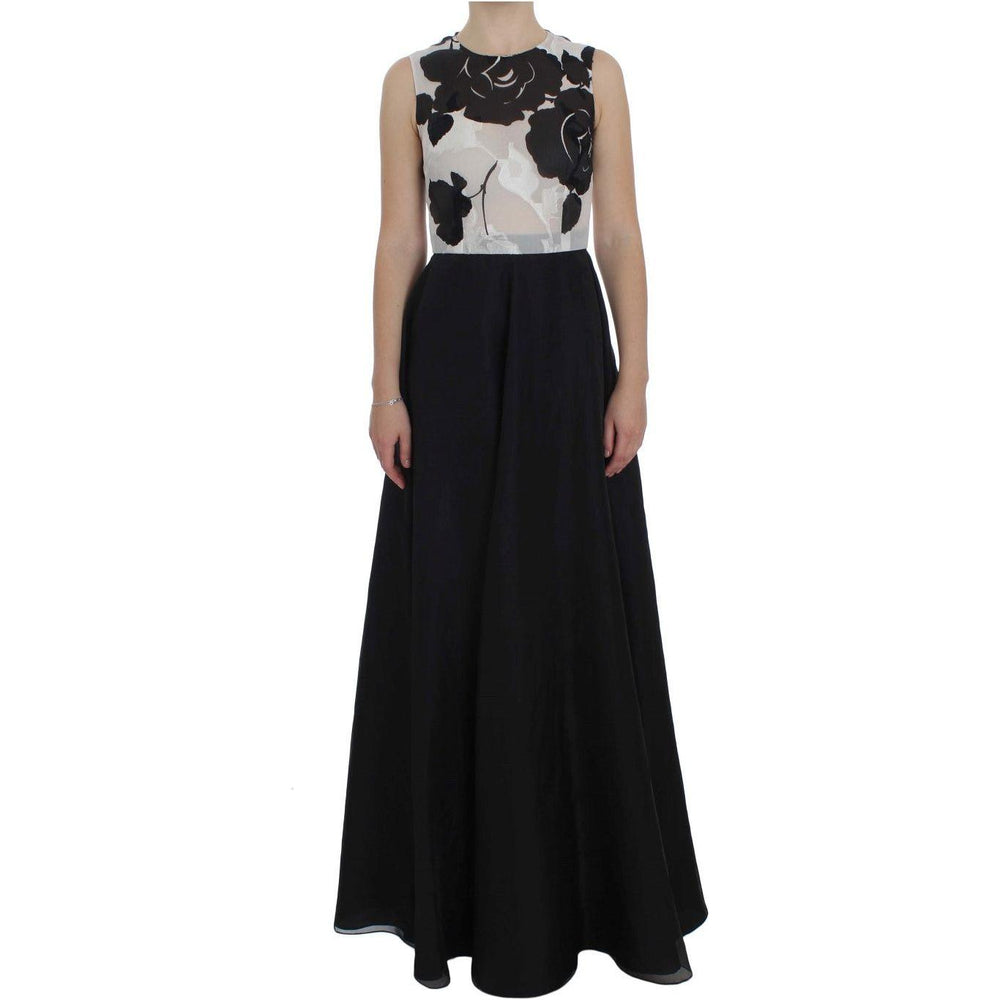 Dolce & Gabbana Black White Floral Silk Sheath Gown Dress NOC10142-1