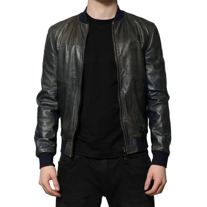 Dolce & Gabbana Black Lambskin Leather Biker Full Zip Jacket