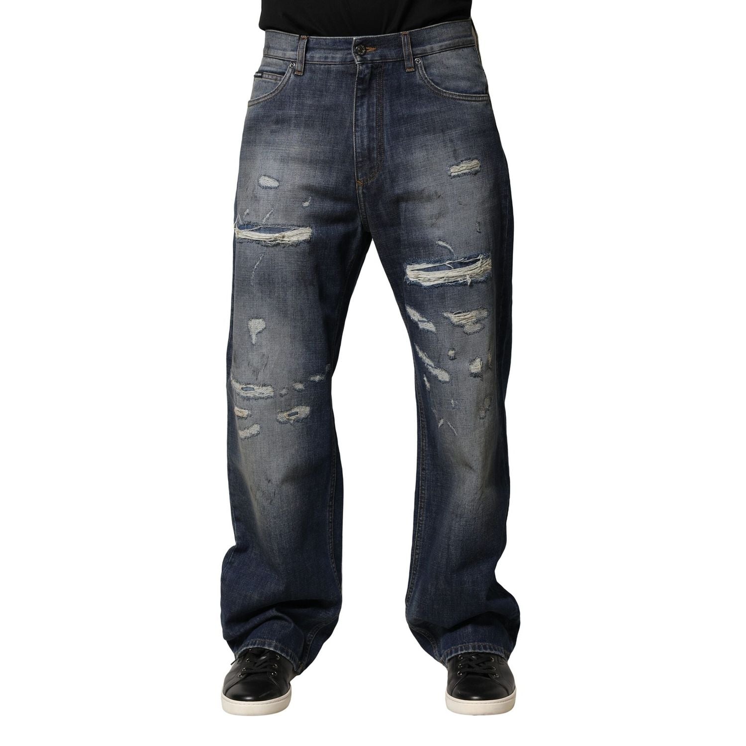 Dolce & Gabbana Blue Washed Tattered Cotton Men Jeans