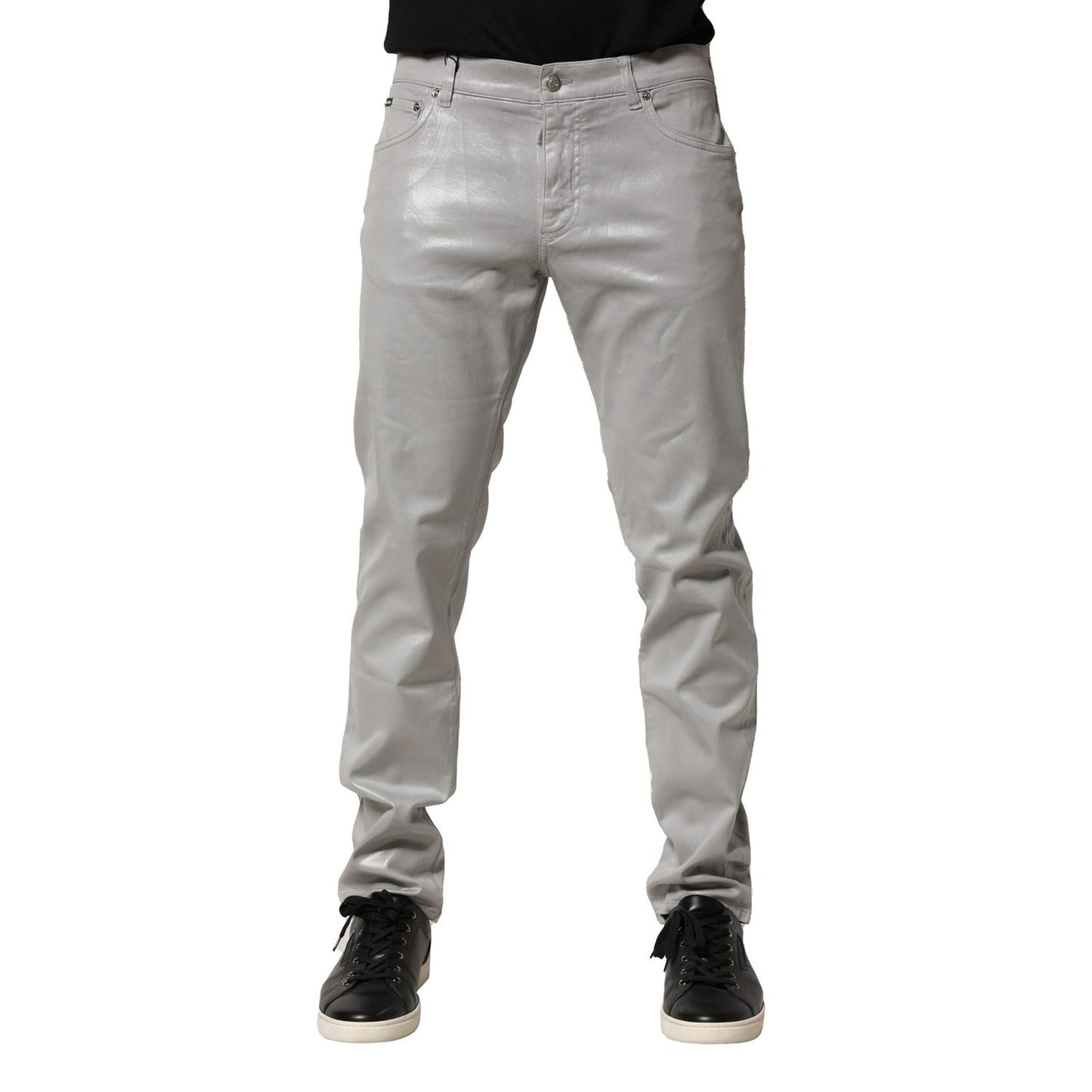 Dolce & Gabbana Silver Cotton Stretch Slim Denim Jeans