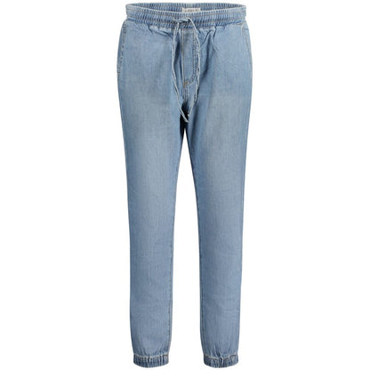 Guess Jeans Blue Cotton Women Jeans with elastic waist and ankle, stylish laces, perfect for chic sneakers or heels.