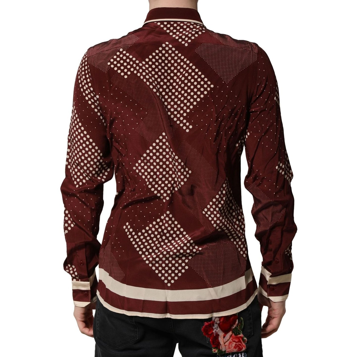 Dolce & Gabbana Maroon Dotted Silk Long Sleeve Casual Shirt TSH90650-40