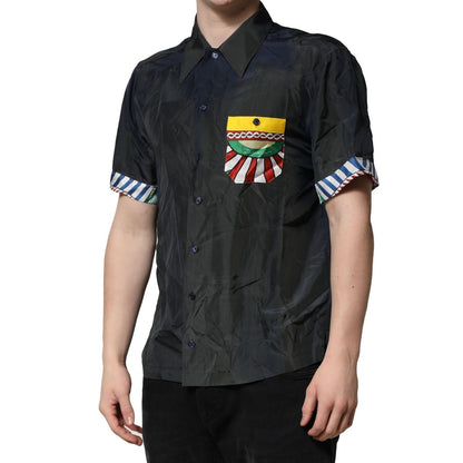 Dolce & Gabbana Black Silk Short Sleeves Men Casual Shirt