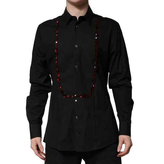 Dolce & Gabbana Black Crystal GOLD Formal Men Dress Shirt