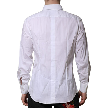 Dolce & Gabbana White Cotton Long Sleeves GOLD Formal Shirt