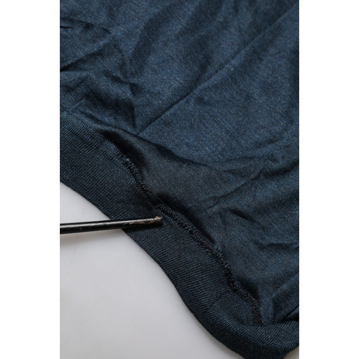 Dolce & Gabbana Dark Blue Silk Logo Patch Crew Neck T-shirt