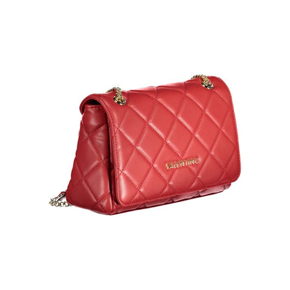 Mario Valentino Red Polyethylene Handbag with chain shoulder handles, logo, contrasting details, and zip closure.
