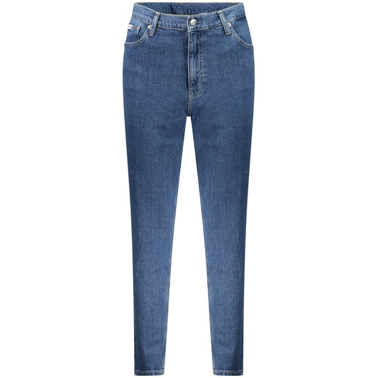 Calvin Klein Blue Cotton Women Jeans showcasing casual sophistication with sustainable chic and iconic logo on a classic five-pocket design.