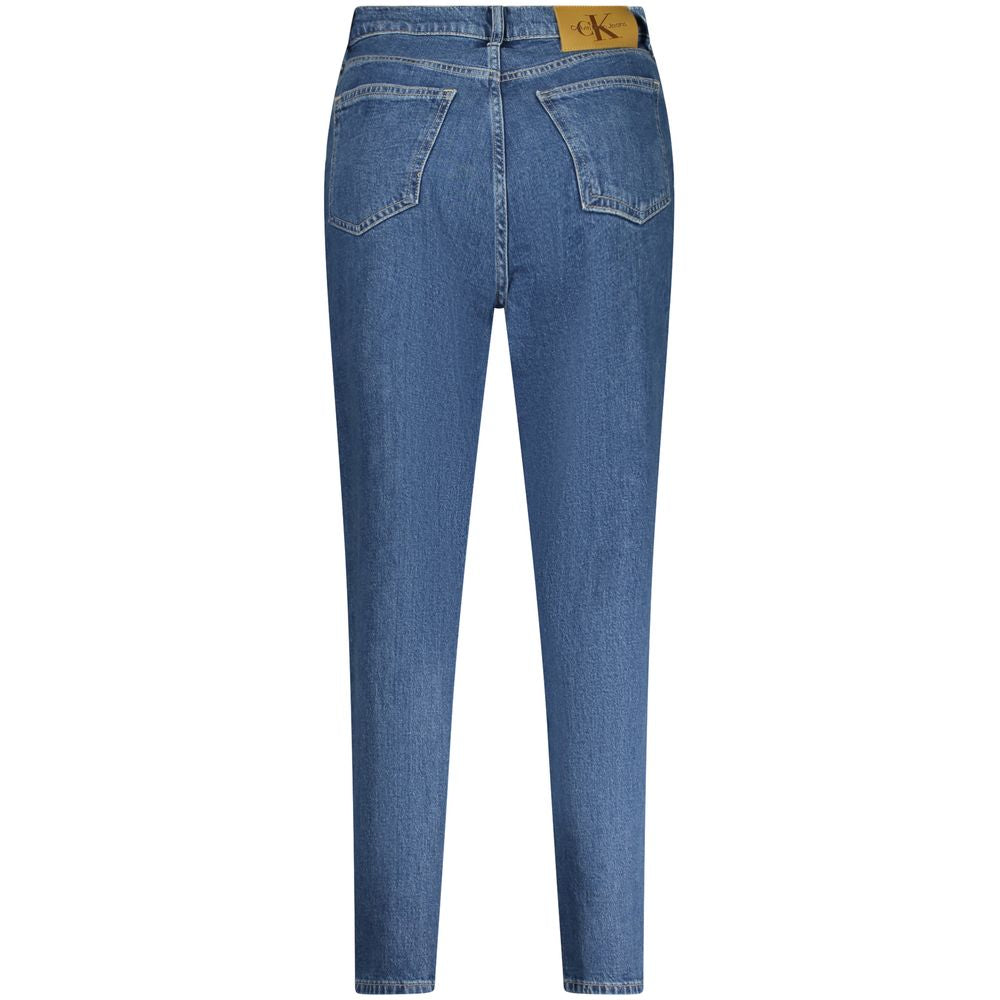Calvin Klein Blue Cotton Women Jeans with logo, back view showcasing sustainable chic design.