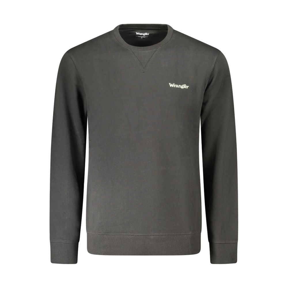 Wrangler Black Cotton Men Sweater with subtle logo, long sleeves, and crew neck, made from brushed cotton for comfort and style.