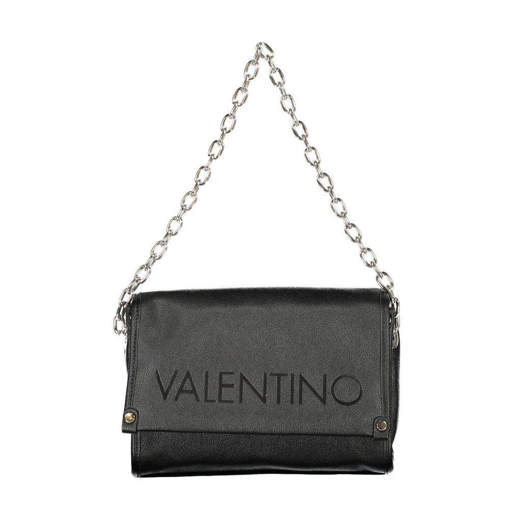 Mario Valentino Black Polyethylene Handbag with chain shoulder handle, adjustable straps, internal pockets, logo, and recycled materials.