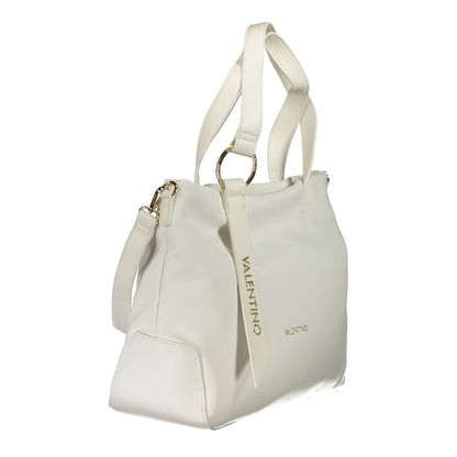 Mario Valentino White Polyethylene Handbag with logo, zip closure, and adjustable shoulder strap. Features internal pocket and phone spaces.