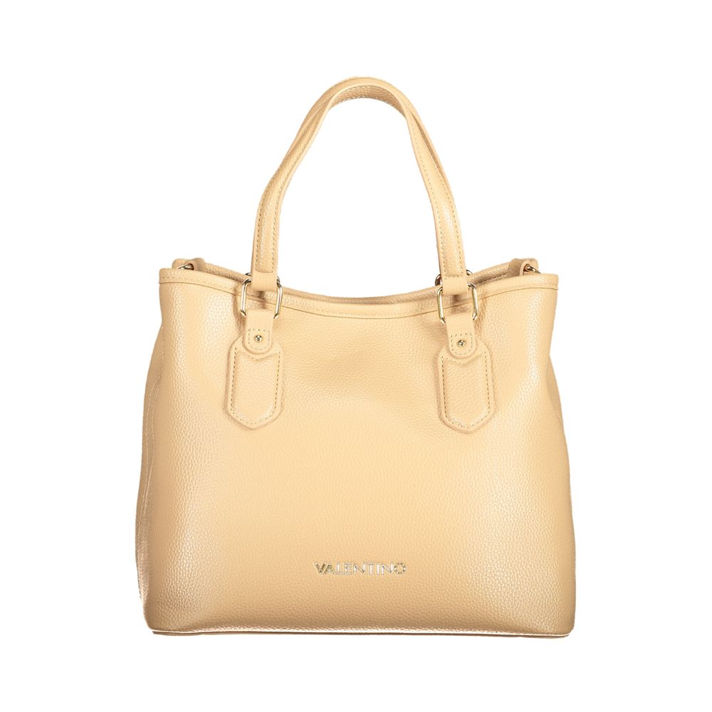 Mario Valentino Beige Polyethylene Women Handbag with dual handles and adjustable shoulder strap.