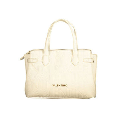 Mario Valentino Beige Polyethylene Women Handbag with dual handles and adjustable straps, offering spacious compartments in an elegant design.
