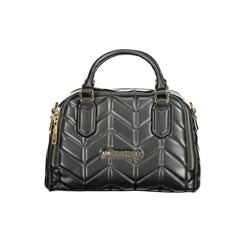 Mario Valentino Black Polyethylene Women Handbag with dual handles and chic contrasting design.