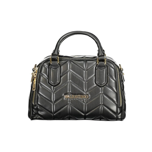 Mario Valentino Black Polyethylene Women Handbag with gold accents and dual handles, featuring a chic and modern design.