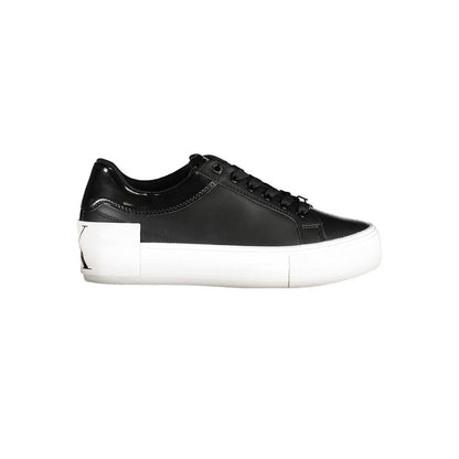 Calvin Klein Black Polyester Sneaker with 3 cm platform, laces, and contrasting details. Made from 50% recycled polyester.