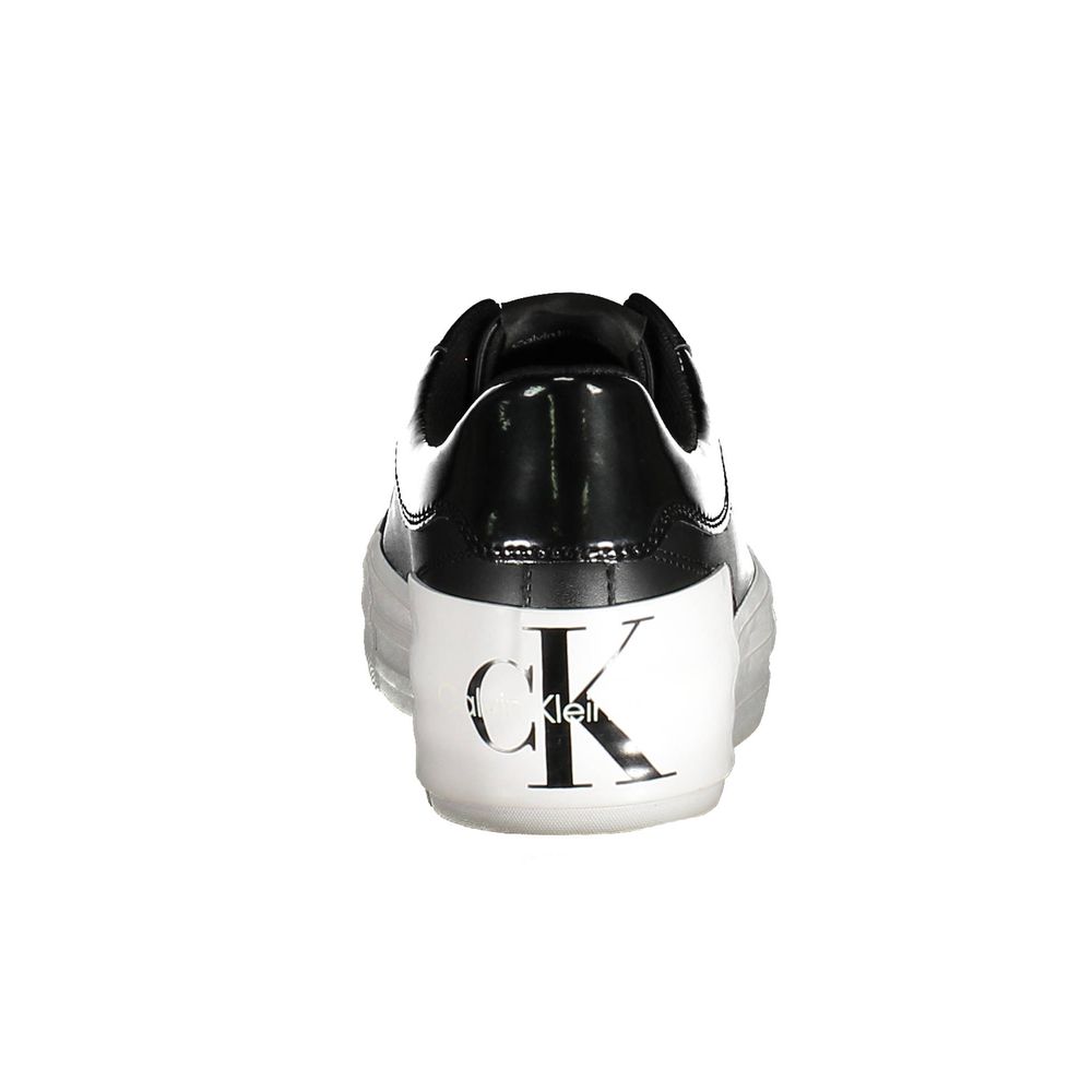 Calvin Klein Black Polyester Sneaker, back view showing logo and 3 cm platform with contrasting details.
