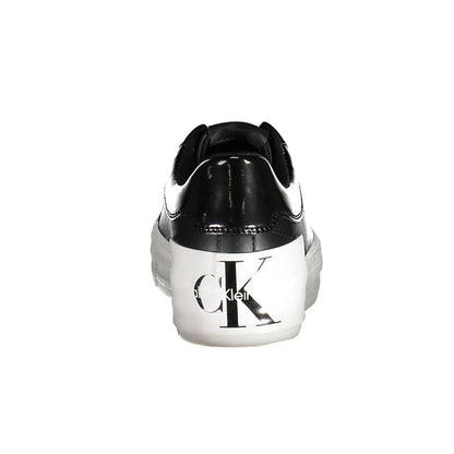 Calvin Klein Black Polyester Sneaker, back view showing logo and 3 cm platform with contrasting details.