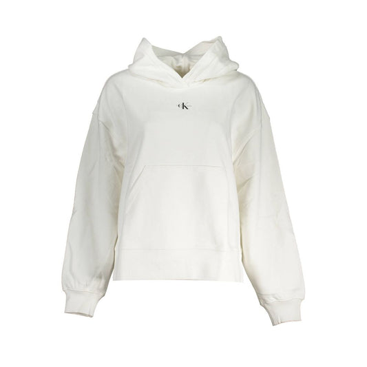 Calvin Klein White Cotton Women Sweater with hood and pocket, made from 100% recycled cotton, featuring subtle CK branding.