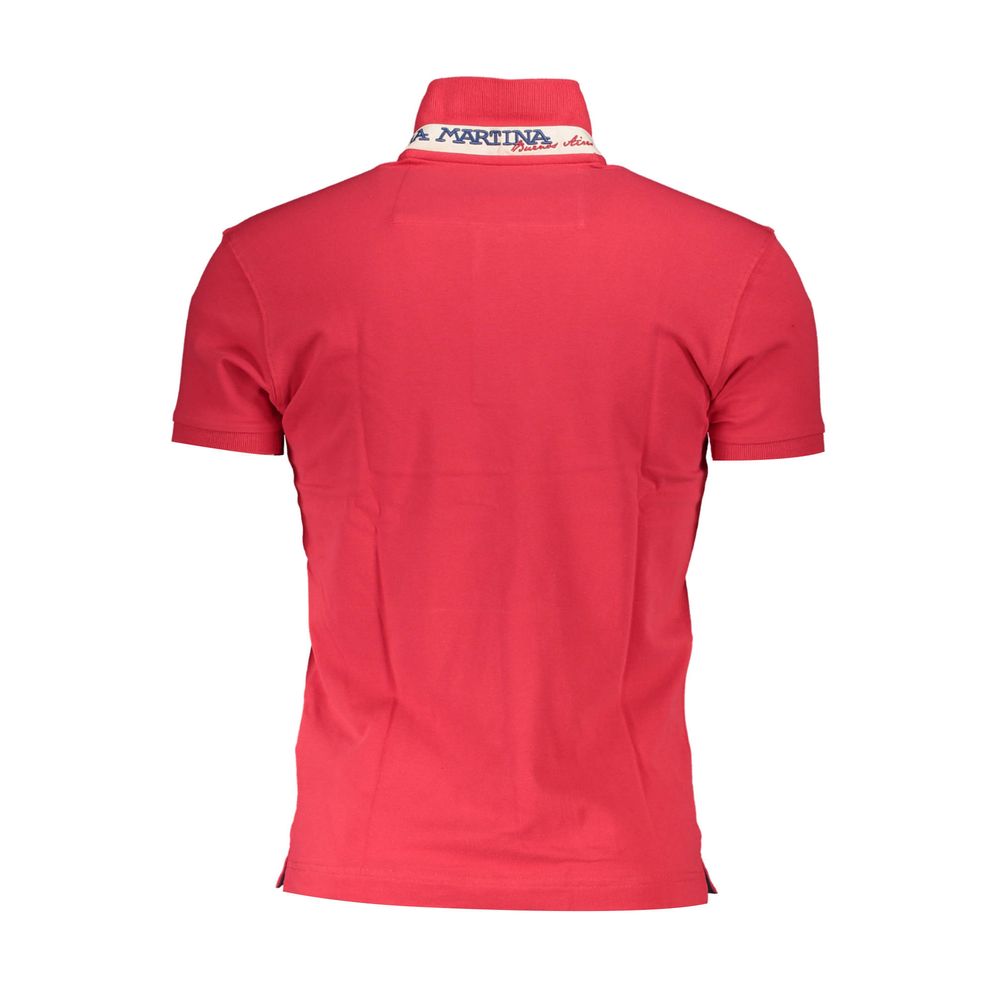 La Martina Red Cotton Men Polo Shirt featuring short sleeves and iconic embroidery, showcasing elegance and style.