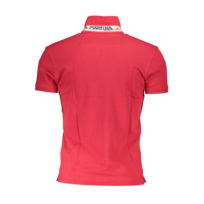 La Martina Red Cotton Men Polo Shirt featuring short sleeves and iconic embroidery, showcasing elegance and style.