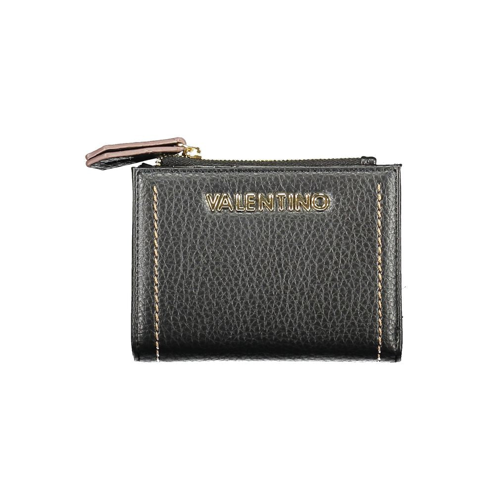 Mario Valentino Black Polyethylene Women Wallet with logo, featuring organizational compartments and zippered coin purse.