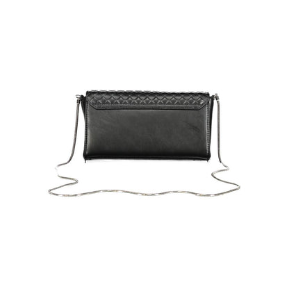 Calvin Klein Black Polyester Handbag with chain shoulder strap, internal card pocket, contrasting details, and magnet closure