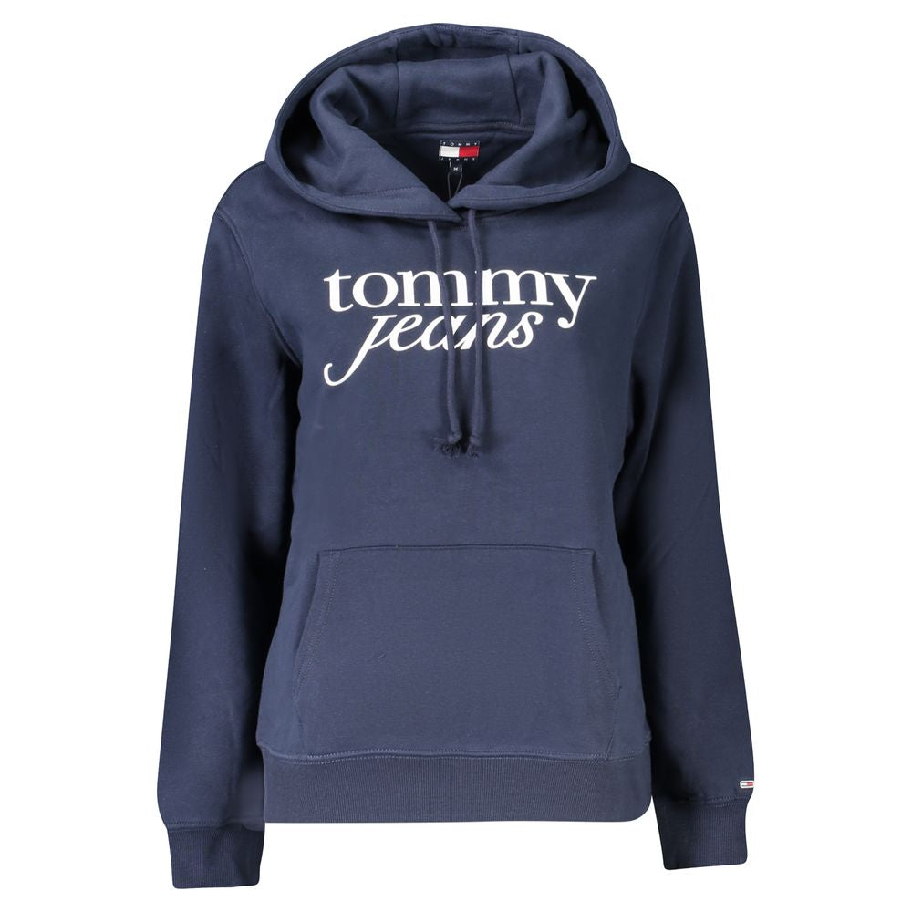Tommy Hilfiger Blue Cotton Women Sweater with hood, featuring iconic logo, made from 50% regenerative cotton for a sustainable fashion choice.