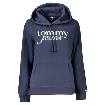 Tommy Hilfiger Blue Cotton Women Sweater with hood, featuring iconic logo, made from 50% regenerative cotton for a sustainable fashion choice.
