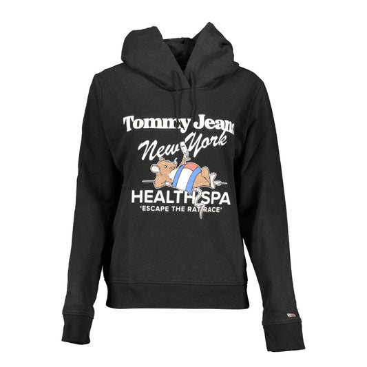 Tommy Hilfiger Black Cotton Women Sweater with graphic "Tommy Jeans New York Health Spa" design, enhancing stylish wardrobe.
