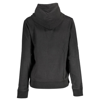 Back view of Tommy Hilfiger Black Cotton Women Sweater showcasing its elegant design and hood detail.